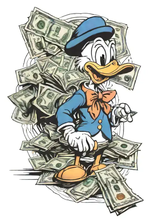 Donald Duck counting money tattoo design idea