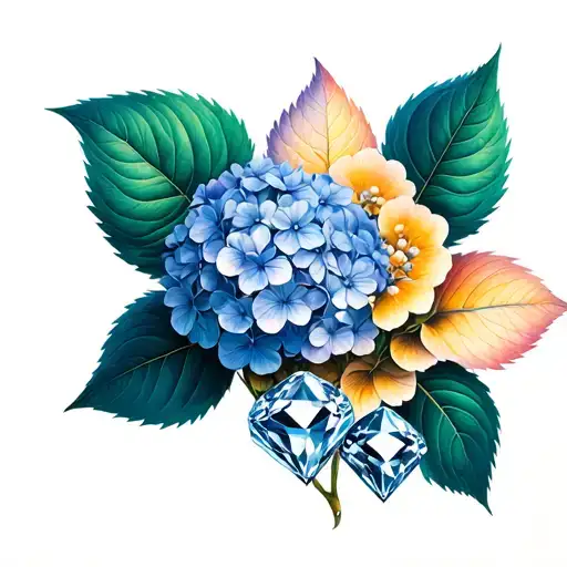 hydrangea and diamond tattoo design idea