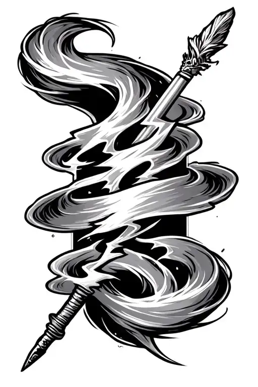 thunder lightning and magic wand tattoo design idea