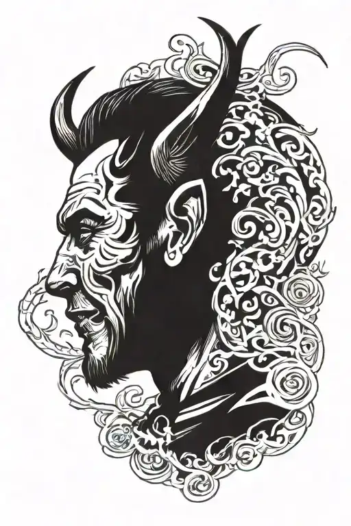mens behind the ear devil speaking into ear   tattoo design idea