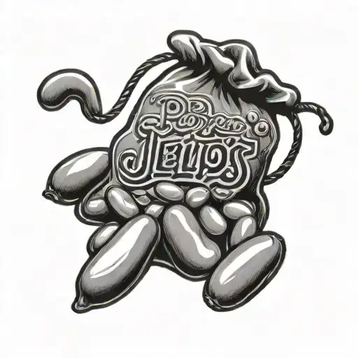 candy bag of jelly beans w "PAPAS' JELLY BEANS" written on it tattoo design idea