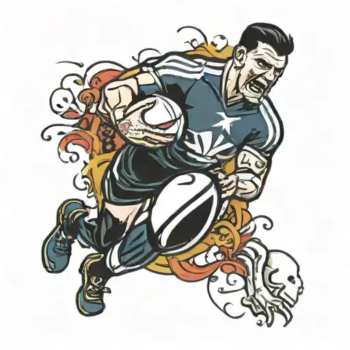 rugby ball being kicked with punisher logo incorporated tattoo design idea