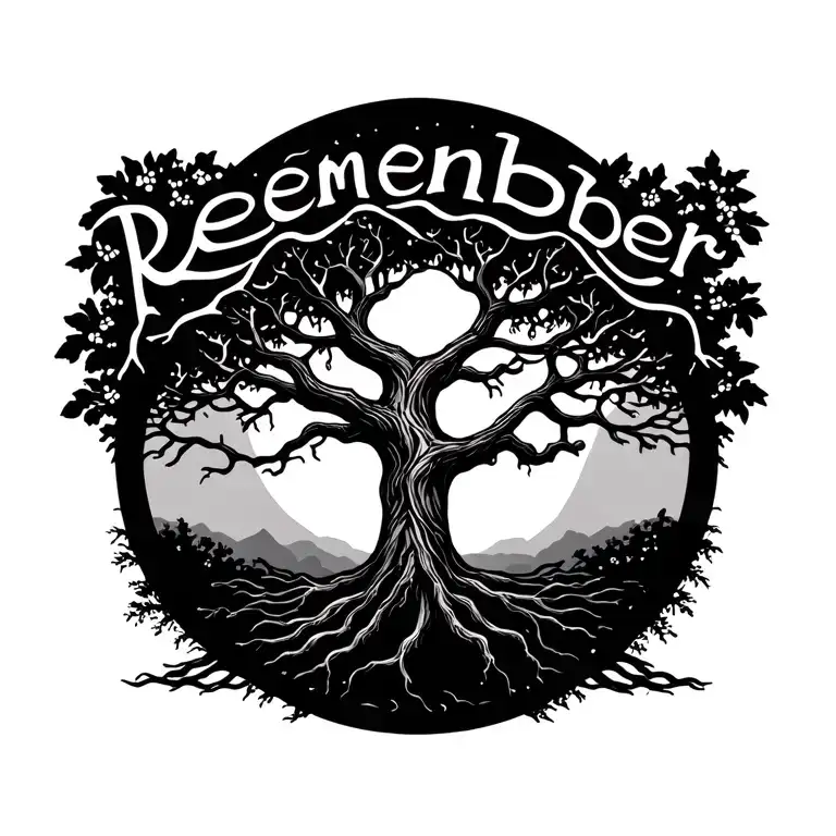 Tree of life with the phrase Remember tattoo design idea