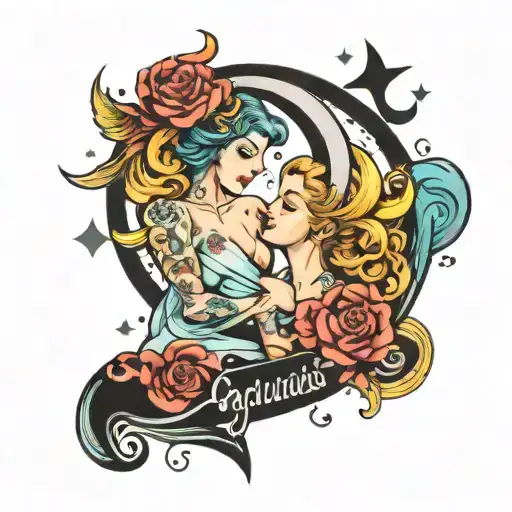 aquarius and Sagittarius soulmate love moon and Harley  tattoo design idea