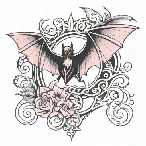 pink infinity symbol, bat wing and navy inks tattoo design idea