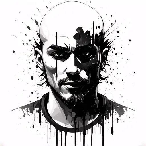 Portrait fused with urban art: a face (it can be an anonymous male silhouette or an urban warrior) with touches of tattoo design idea