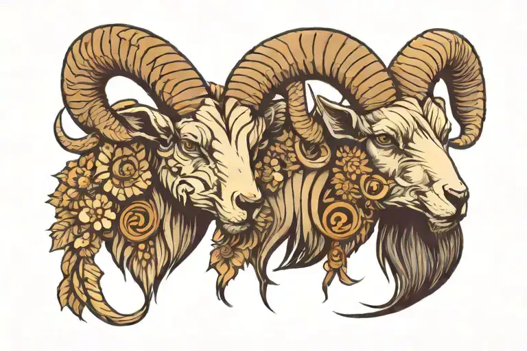 ram and goat head tattoo design idea
