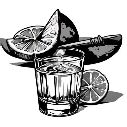 tequila shot with lime tattoo design idea