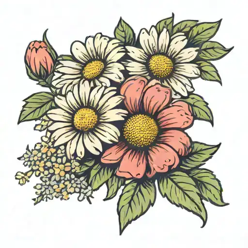 daisy and amelia flowers blooming tattoo design idea