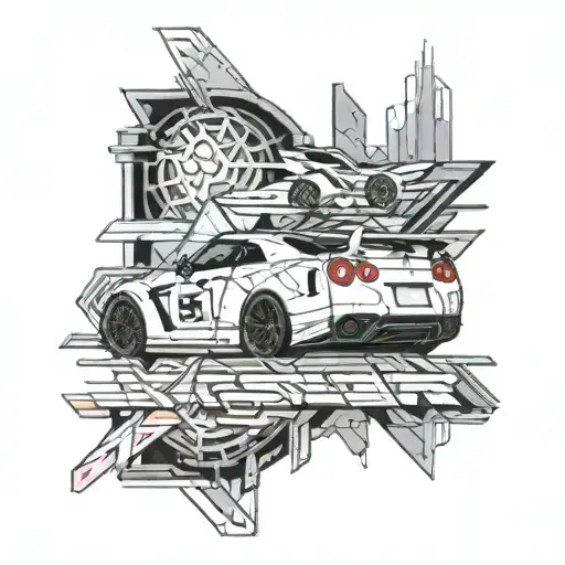 tattoo sketch sleeve in jdm style nissan skyline gt-r tattoo design idea