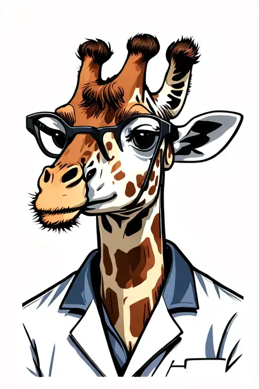 giraffe wearing a lab coat and black framed glasses tattoo design idea