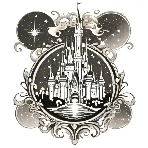 Disney's magic kingdom castle in a circle with sparkles  tattoo design idea