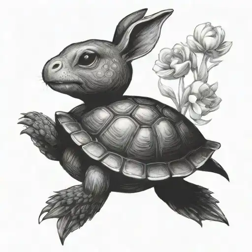 Turtle bunny duck playing tattoo design idea