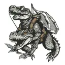 Alligator under parachute while skydiving holding a gun with night vision goggles tattoo design idea