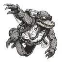 Alligator under parachute while skydiving holding a gun with night vision goggles tattoo design idea