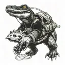 Alligator under parachute while skydiving holding a gun with night vision goggles tattoo design idea