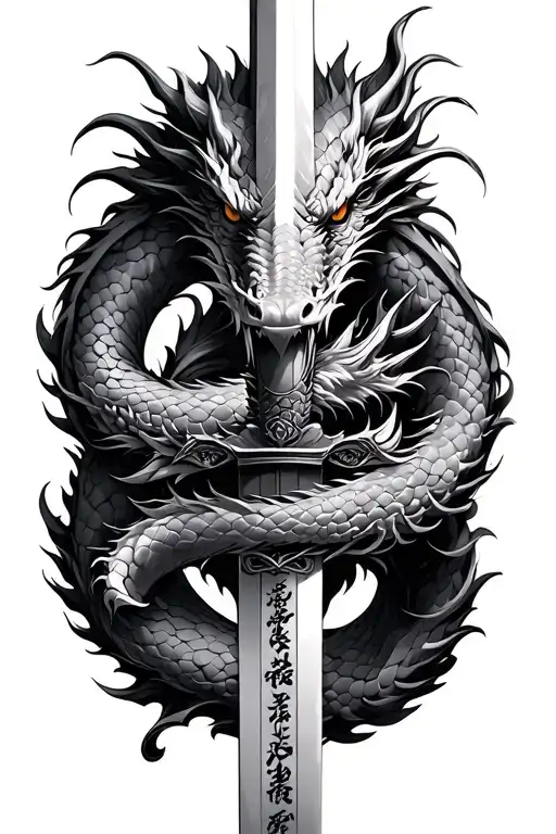 dragon wrapped round samurai sword tattoo design idea