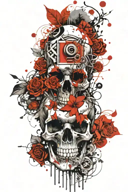 leg tattoo, DNA, forge, metalcasting, skull, flower, creation tattoo design idea