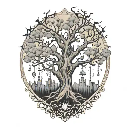 mystic gothic tree tattoo design idea