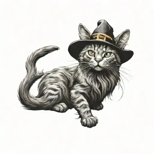 Witchy cat tattoo design idea