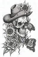 mountain cactus sunflower cowgirl cow skull butterfly  tattoo design idea