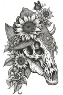 mountain cactus sunflower cowgirl cow skull butterfly  tattoo design idea