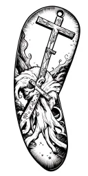 Christanity and dogtag military theme sleeve tattoo tattoo design idea