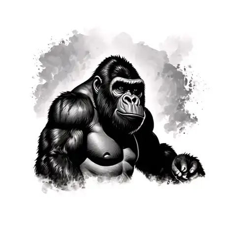 Neo-traditional tattoo design of an anthropomorphic black gorilla styled like Johnny from the movie Sing, upper torso on tattoo design idea