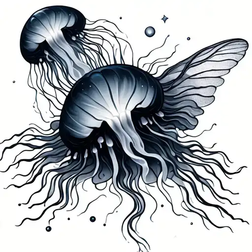 Gemini zodiac symbol with jellyfish floating gracefully tattoo design idea