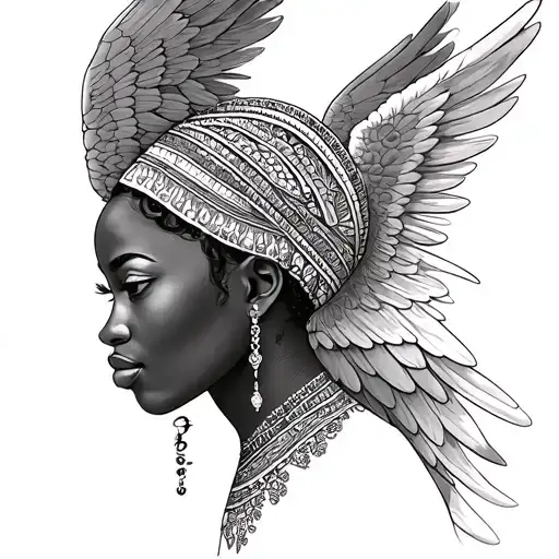 African Female Angel tattoo design idea