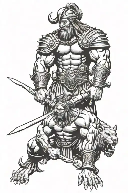 13 and leo and warrior bodybuilding   tattoo design idea