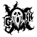 ghost with the word GK tattoo design idea