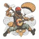paraglider ukulele weapon handball player in action tattoo design idea