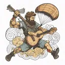 paraglider ukulele weapon handball player in action tattoo design idea