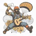 paraglider ukulele weapon handball player in action tattoo design idea