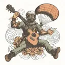 paraglider ukulele weapon handball player in action tattoo design idea