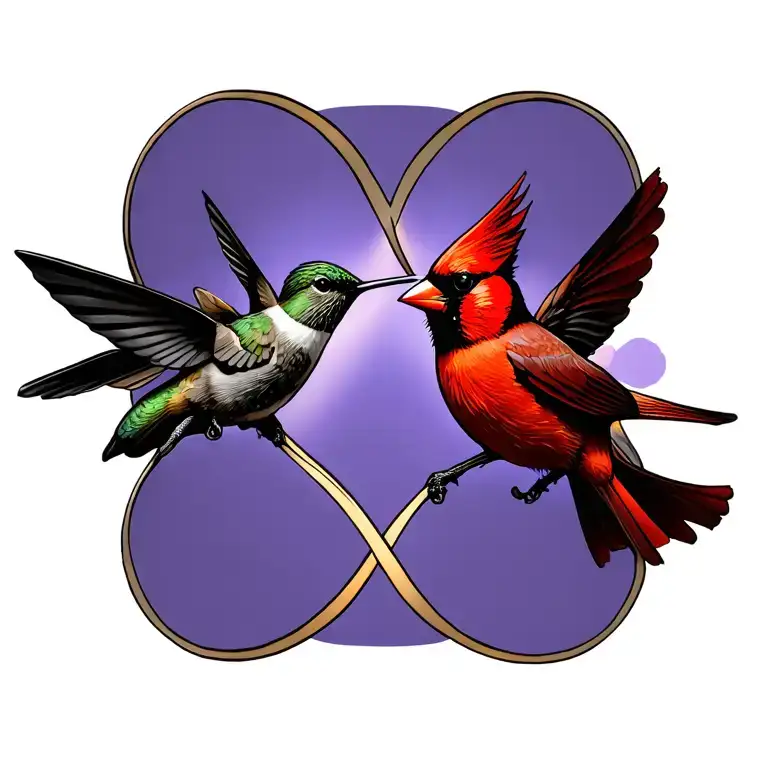 hummingbird and cardinal in infinity symbol made entirely tattoo design idea