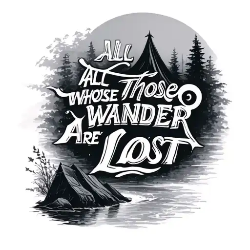 not all those who wander are lost' with a backdrop tattoo design idea