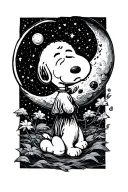 snoopy sleeping moon surrounded tattoo design idea