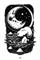 snoopy sleeping moon surrounded tattoo design idea