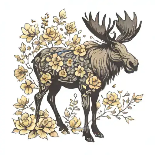 floral moose alpaca silhouette tattoo design idea