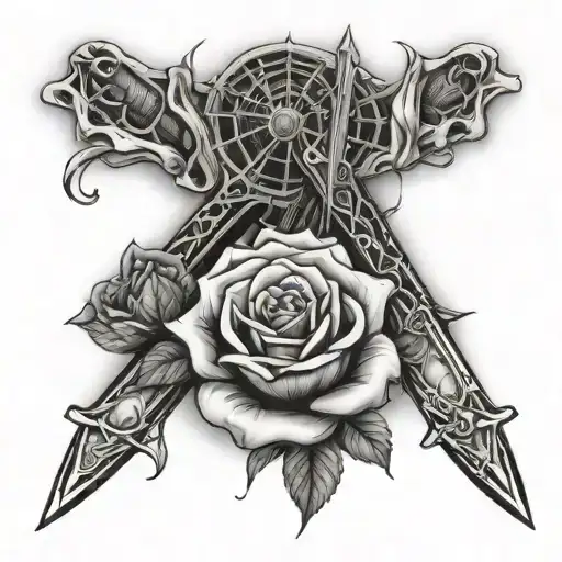 the spider's web and the sword extending from the rose tattoo design idea