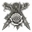 the spider's web and the sword extending from the rose tattoo design idea