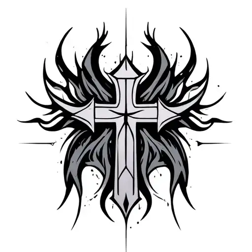 cyber tribal back tatto with cross  tattoo design idea