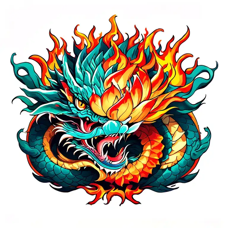 Lotus Dragon and Fire tattoo design idea