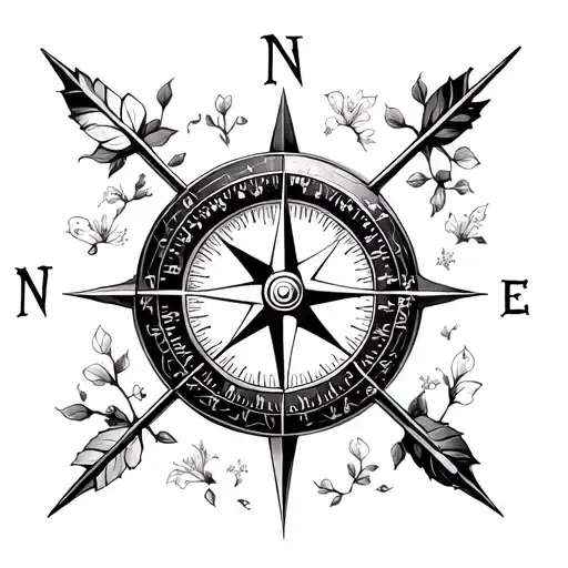 COMPASS WITH ARROW. WITH 32.7157° N, 117.1611° W, JULY 1 2022. AND CHERRY BLOSSOMS tattoo design idea