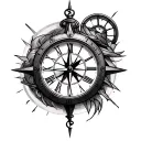Clock and compass and clock tattoo design idea