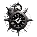 Clock and compass and clock tattoo design idea