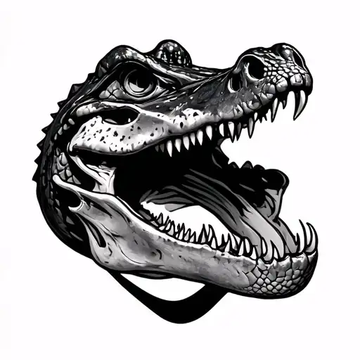 alligator skull with mouth open tattoo design idea