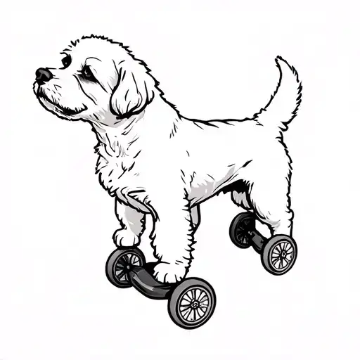 white cockapoo with walking wheels for back legs tattoo design idea